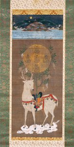 春日鹿与曼陀罗，室町时代（1392-1573）（画在丝绸上） 作者 日本学校