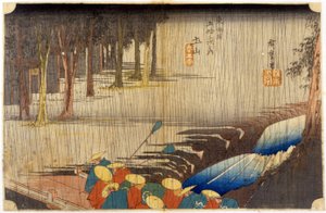 雨中的风景。日本印刷品。19世纪。 作者 日本学校