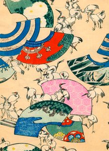 带鹤的多色扇子 作者 日本学校