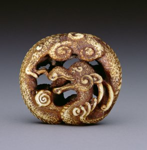 Netsuke描绘水龙，1870-80（雄鹿） 作者 日本学校