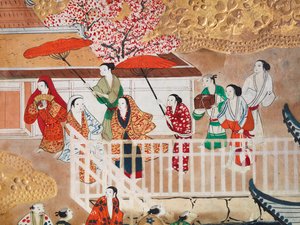 Osakazu Byobu - 日本八扇折叠屏风（绘画） 作者 日本学校