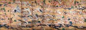 Osakazu Byobu - 日本八扇折叠屏风（绘画） 作者 日本学校