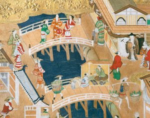 Osakazu Byobu - 日本八扇折叠屏风（绘画） 作者 日本学校