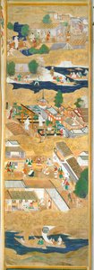 Osakazu Byobu - 日本八扇折叠屏风（绘画） 作者 日本学校