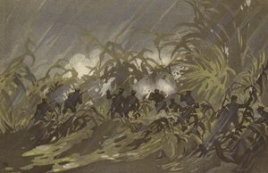 我军步兵在辽阳附近的黍田中小规模战斗 (chromolitho) 作者 日本学校