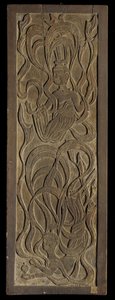面板与佛教apsaras（木头）的低浮雕雕刻 作者 日本学校
