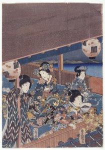 源氏三联画的一部分（彩色木刻） 作者 日本学校