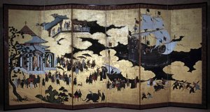 “Portuguese” screen representing the arrival of Portuguese Jesuit missionaries in Japan in the 16th century. 1590-1614. Kano School (?) Lisbon. National Museum of Ancient Art 作者 日本学校