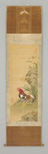 Rooster by a Rock, late 18th or early 19th century (Hanging scroll: ink and colour on silk, wood) 作者 日本学校