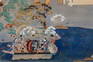 划船，赤目绘门（约956-1041）为《荣华物语》所作的插图。日本 作者 日本学校