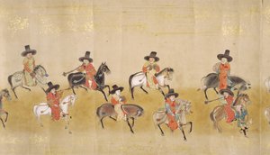 在1651年德川Ietsunas继承时，在Meireki 1的第六个韩国驻日使馆，可能是Kano Masunobu（1625-94）（卷轴画）（细节） 作者 日本学校