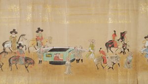 在1651年德川Ietsunas继承时，在Meireki 1的第六个韩国驻日使馆，可能是Kano Masunobu（1625-94）（卷轴画）（细节） 作者 日本学校