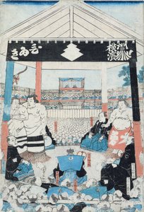 相扑选手即将开始比赛（木刻版画） 作者 日本学校