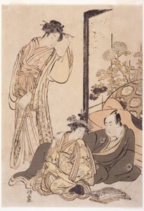 三个人物，约 1760-1810 年（木版画） 作者 日本学校