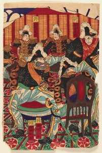 三联画三张，1868-1912（木版画）（另见406925和406927） 作者 日本学校