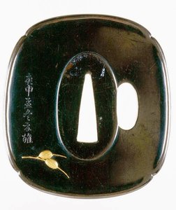 Tsuba，日本剑卫（shakudo铜和金合金）（前视图见210153） 作者 日本学校