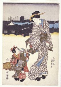 无题（女人和孩子）（彩色木刻） 作者 日本学校