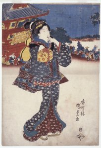 无题（旅行中的女人）（彩色木刻） 作者 日本学校