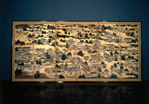 京都时代及周边地区的景观，江户时代，c.1616-24（墨水，颜色和金箔在纸上）