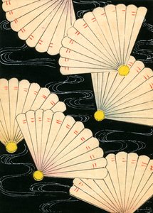 黑色背景上的白色扇子 作者 日本学校