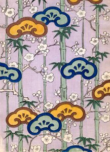 竹子和樱花的彩色木版画 作者 日本学校
