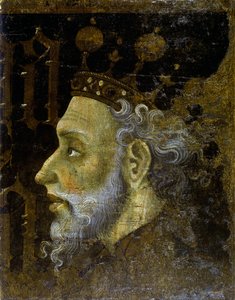 阿拉贡的阿方索五世 dit le Magnanime - 阿方索五世 (1396-1458)，阿拉贡国王 - Jaume (Jaime) Mateu (1382-1452) 的绘画 - 1427 - 面板上蛋彩画 - 56.3x45.3 - 加泰罗尼亚国家艺术博物馆, 巴塞罗那