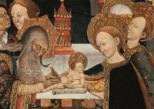 主的割礼。 Jaume FERRER II 加泰罗尼亚学派美德祭坛画细节