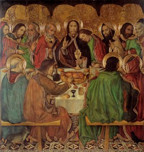 La cene - 最后的晚餐 - Jaume (Jaime) Huguet（1412-1492 年）的画作 - 1465-1470 年 - 画板上的钢笔画 - 170x161 - 巴塞罗那加泰罗尼亚国家艺术博物馆