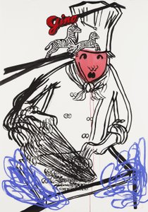 双吉诺》，2015 年（水彩纸上的混合媒介，裱在面板上，背面印有食谱） 作者 杰·巴特勒