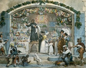 罗马的贝法纳 (Befana in Rome)，由让·巴蒂斯特·托马斯 (Jean-Baptiste Thomas，1791-1834 年) 印刷， 作者 让-巴蒂斯特·托马斯