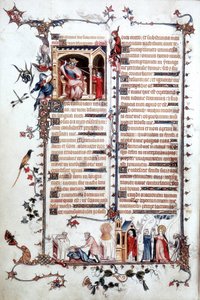 Ms Lat 10483 fol.24v David before Saul, from the Belleville Breviary, c.1323-26 (vellum) 作者 吉恩（Pucelle）（工作室）
