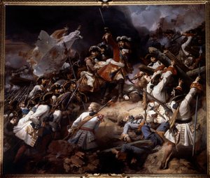 1712 年 7 月 24 日的德南战役（Battle of Denain） 维拉尔侯爵（Marechal de Villars）战胜了萨伏依的尤金王子（Prince Eugene of Savoy）。 Jean Alaux dit le Romain (1786-1864) 1839 年作画。 4,65 x 5,43 m