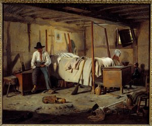 让·阿尔方斯·罗恩 (1799-1864) 1850 年昏暗的偷猎者绘画。 0,5x0,6 m