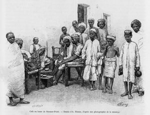 Cafe at Steamer Point Bazaar, Aden, Yemen. Engraving by A.Rixens to illustrate the story A Suse, journal des excavilles 作者 Jean Andre Rixens