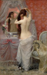 在室内做头发的裸体年轻女子，1887年。