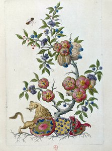 Drawing from a Chinese vase: branch of flowers. Painting by Jean Antoine Fraisse (18th century)