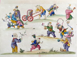 来自中国花瓶的绘画：儿童游戏。 让·安托万·弗雷斯 (Jean Antoine Fraisse) 的绘画（18 世纪）