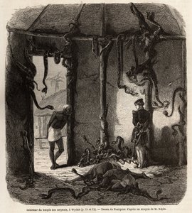 达荷美（今贝宁）Wydah的蛇神庙内，由Jean Antoine Foulquier（1822-1896）绘制，用于说明Repin博士1860年的达荷美之旅。雕刻在《世界之旅》中，由Edouard Charton编辑。