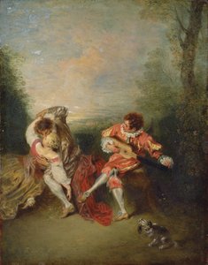 惊喜（面板上的油） 作者 Jean Antoine Watteau