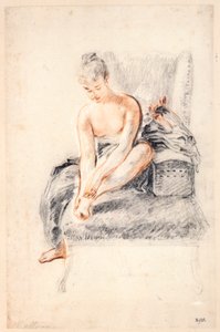 少妇，裸体，在她的手上握一只脚，1716-18。
