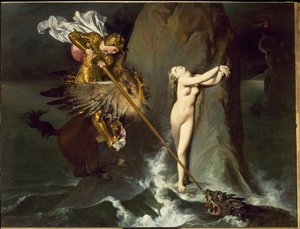 当归被罗杰 (Ruggero, Ruggiero) 解放 骑在河马上 (来自奥兰多 Furioso by Ludovico Ariosto) - 布面油画 作者 让·奥古斯特·多米尼克·英格里斯
