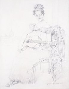 伊丽莎白·基廷小姐弹吉他的肖像，1816年 作者 让·奥古斯特·多米尼克·英格里斯
