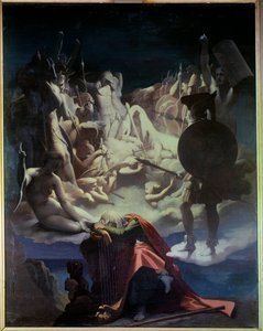 让·弗朗索瓦 (Jean-Francois) Le Sueur (Lesueur) (1760-1837) 歌剧《Ossian or the Bards》的插图，吟游诗人 Ossian 是拿破仑所读的 3 世纪苏格兰诗人， 他是一个睡在七弦琴上的代表，behi 作者 让·奥古斯特·多米尼克·英格里斯