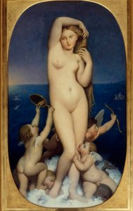 让·奥古斯特·多米尼克·安格尔 (Jean Auguste Dominique Ingres，1780-1867 年) 19 世纪的《维纳斯Anadyomene》画作。 1,6x0,9 m 尚蒂伊，孔德博物馆 - Venus Anadyomene。 让·奥古斯特·多米尼克·安格尔 (Jean Auguste Dominique Ingres) 的绘画 (1780-1867) 作者 让·奥古斯特·多米尼克·英格里斯