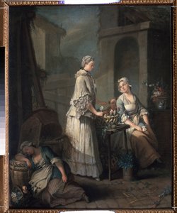 让-巴蒂斯特（Jean Baptiste）-夏朋蒂埃（1728-1806 年）1795-1799 年莫斯科普希金博物馆绘画作品 "La marchande de fleurs"（花季少女