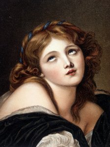 格鲁兹的作品 "年轻女孩的思考 "的传真 - 明信片 作者 让·巴蒂斯特（后）格鲁兹