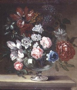 玫瑰、郁金香和其他花放在花瓶里 作者 让·巴蒂斯特（Monnoyer 的追随者）