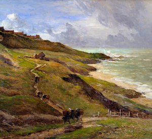布列塔尼海岸的 Equihen 景观的岩石。 细节。 Antoine Guillemet (1843-1918) 的绘画 1910 年鲁昂美术博物馆
