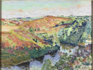 克罗赞特风景，c.1898（奶油色直纹纸上的粉彩） 作者 让·巴蒂斯特·阿曼德·纪尧姆