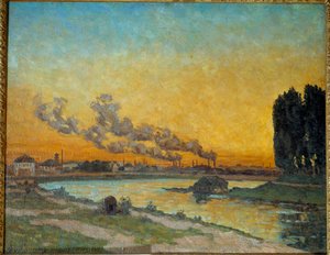 伊夫里的夕阳 让-巴蒂斯特-阿尔芒-纪尧姆(1841-1927)的画作 19世纪 太阳。0,65x0,81米 巴黎，奥赛博物馆